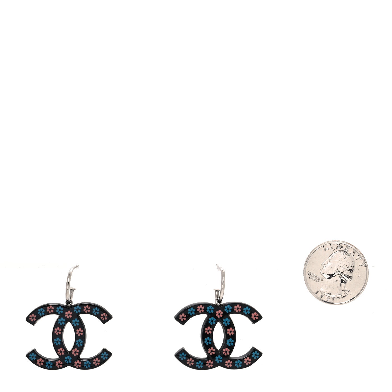 Chanel Resin CC Flower Drop Earrings Black Blue Pink 2 of 4
