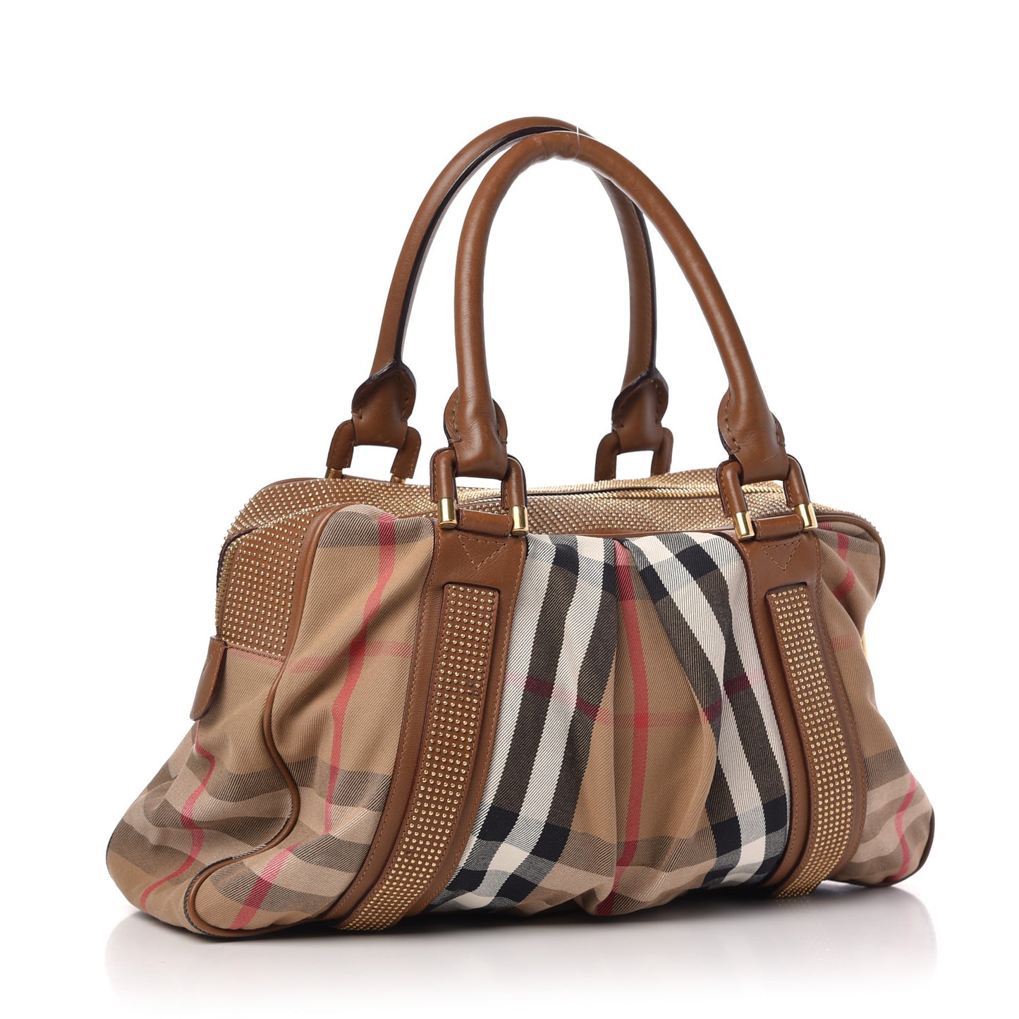 House Check Studded Knight Satchel Brown