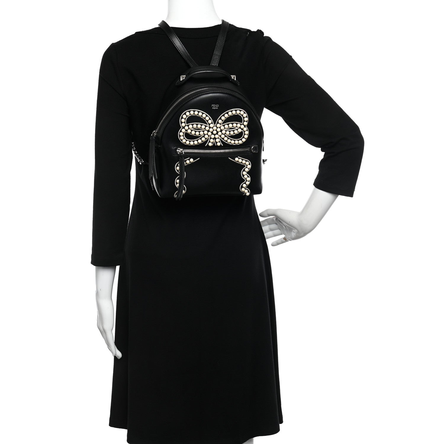 Fendi Vitello Liberty Pearl Romantic Bow Mini Backpack Black 2 of 10