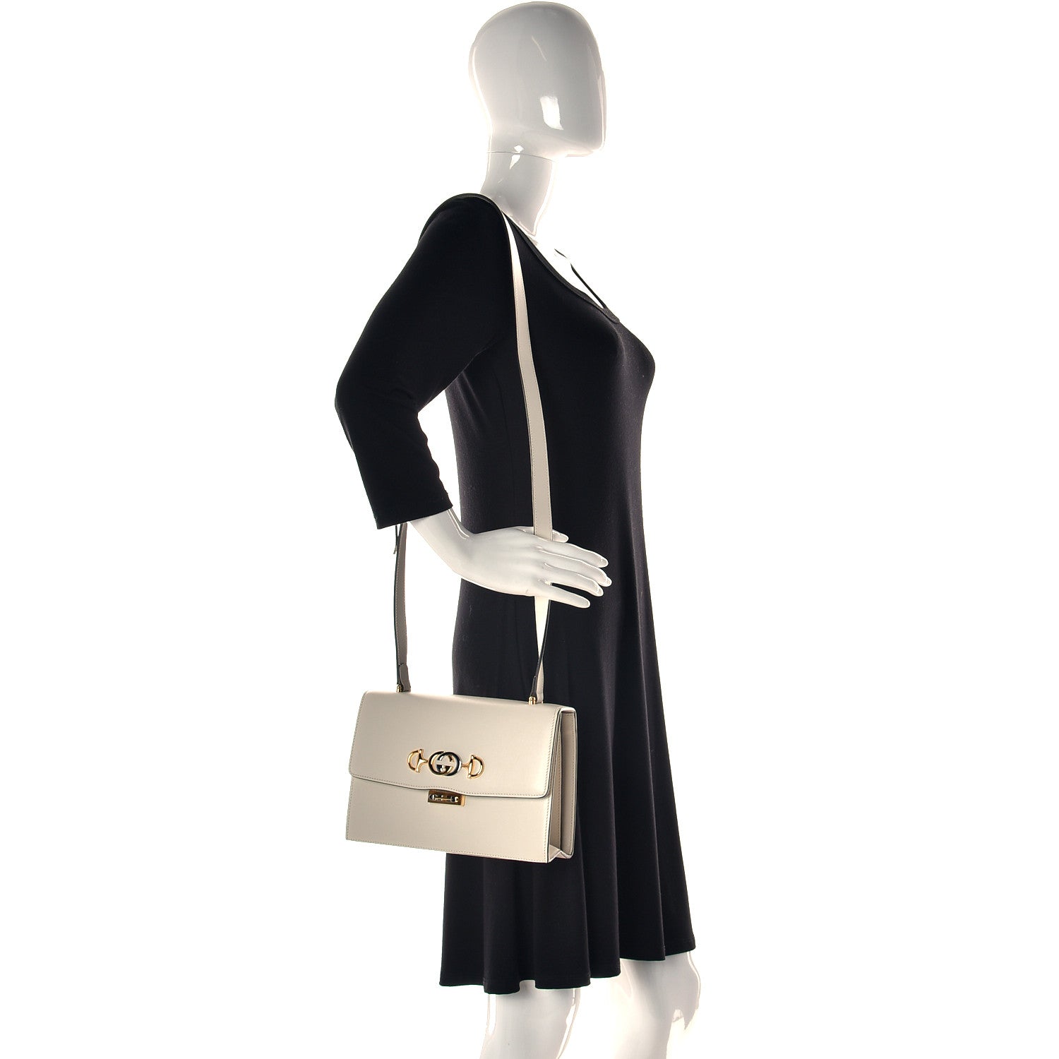 Gucci Smooth Calfskin Small Zumi Shoulder Bag Beige Black 2 of 13
