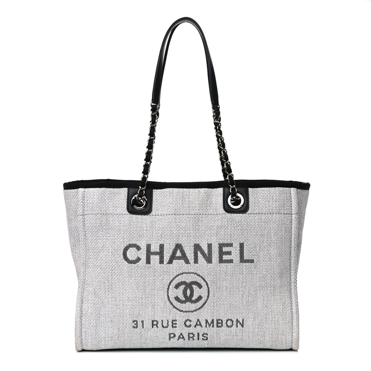 Woven Straw Raffia Small Deauville Tote Grey