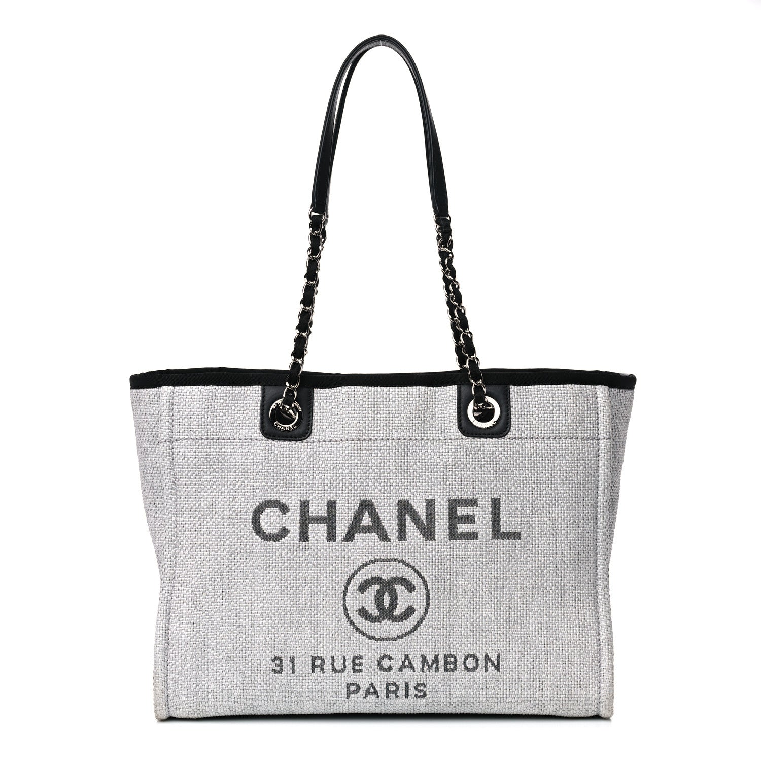 Chanel Woven Straw Raffia Small Deauville Tote Grey 1 of 11