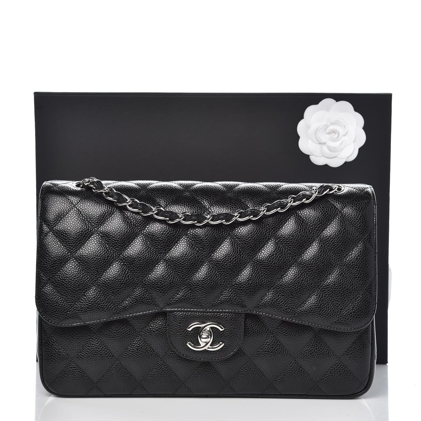 Caviar Quilted Jumbo Double Flap Black