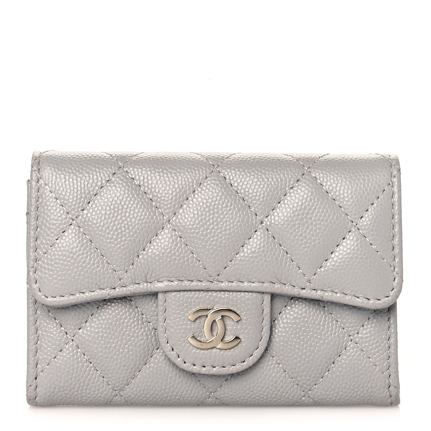 Caviar Quilted Flap Card Holder Wallet Grey