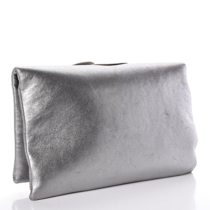 Chanel Metallic Lambskin Camellia Beauty Clutch Silver 3 of 15