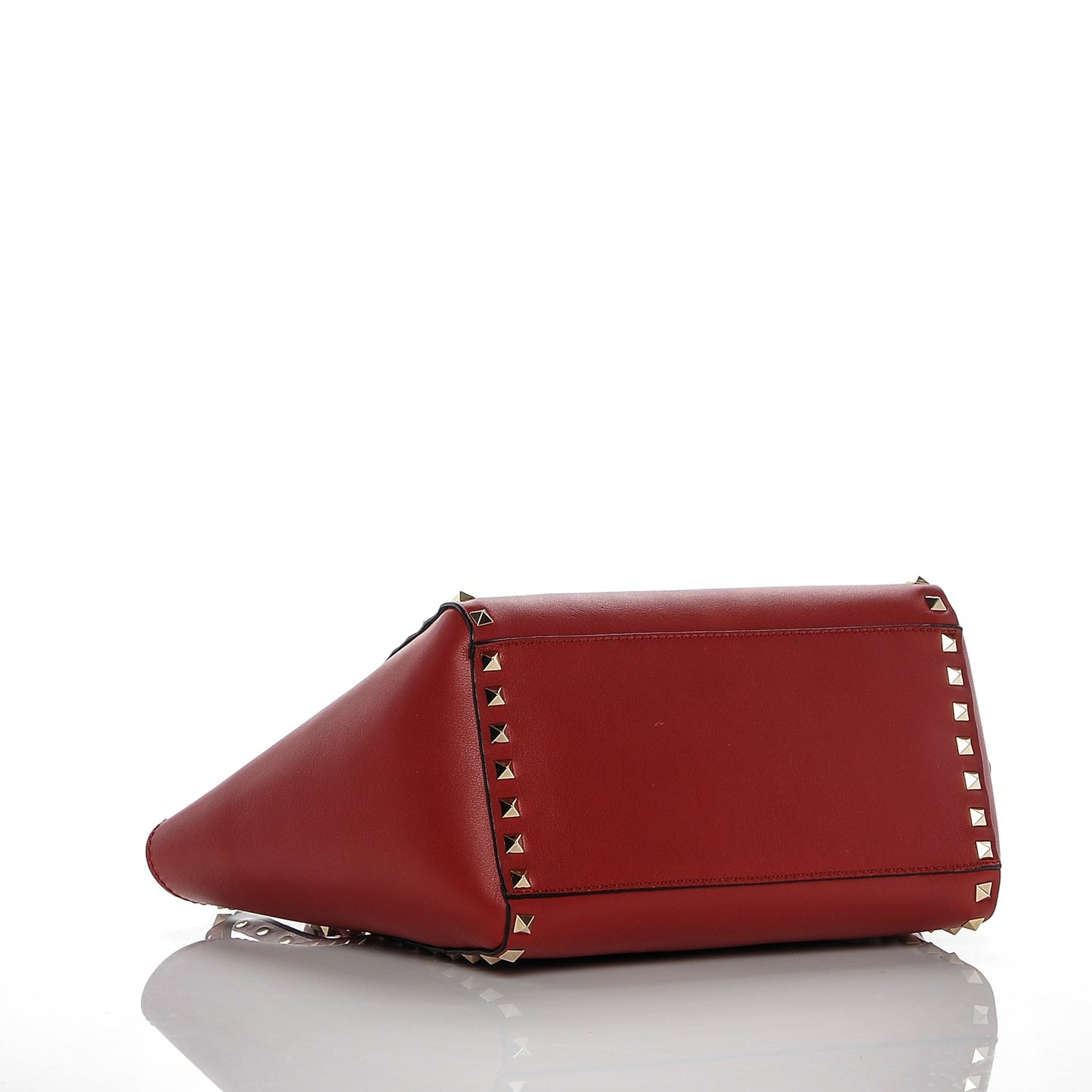 Vitello Small Rockstud Double Handle Tote Red