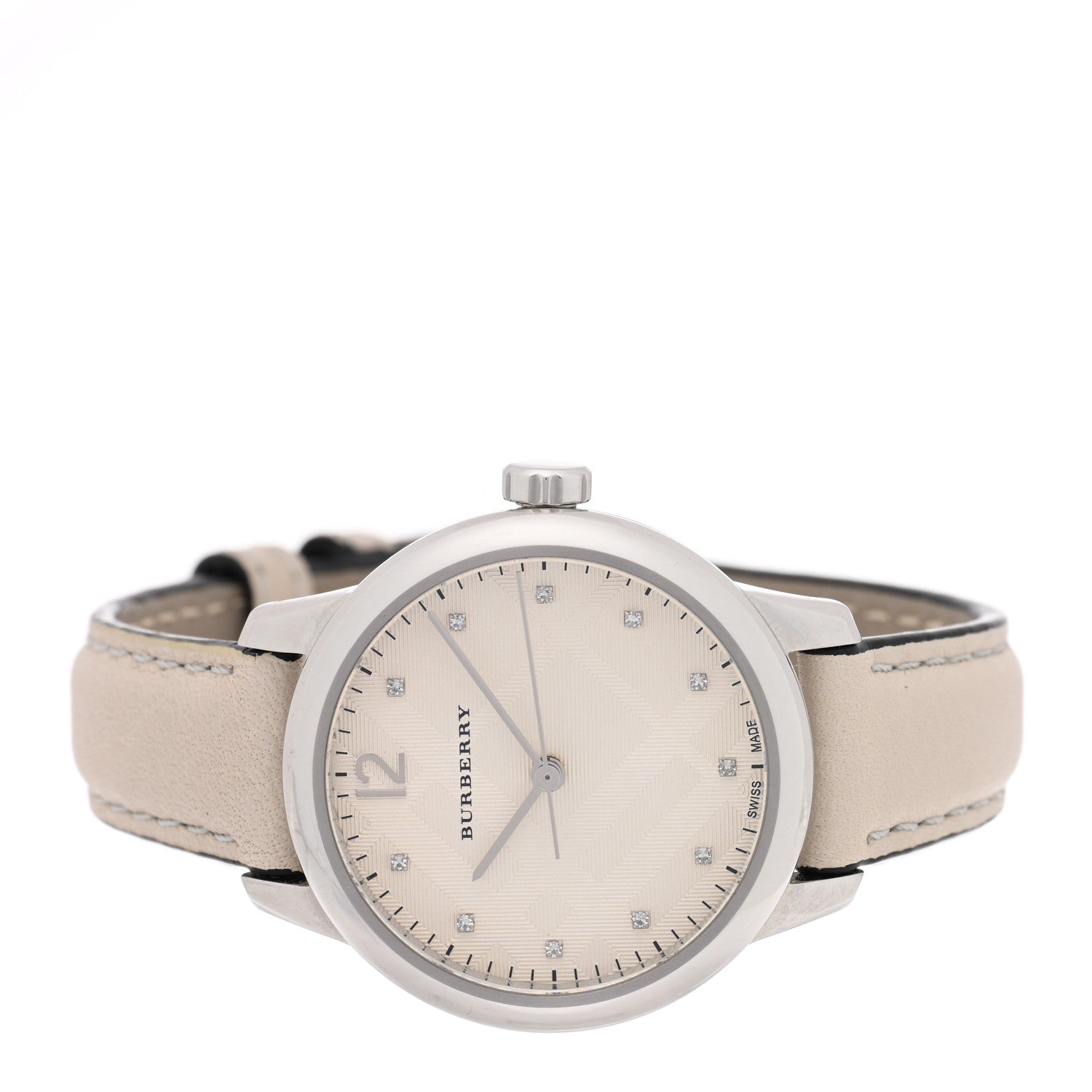 Burberry Stainless Steel Calfskin Diamond 32mm Classic Round Quartz Watch Taupe BU10105 2 of 4