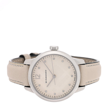 Burberry Stainless Steel Calfskin Diamond 32mm Classic Round Quartz Watch Taupe BU10105 2 of 4