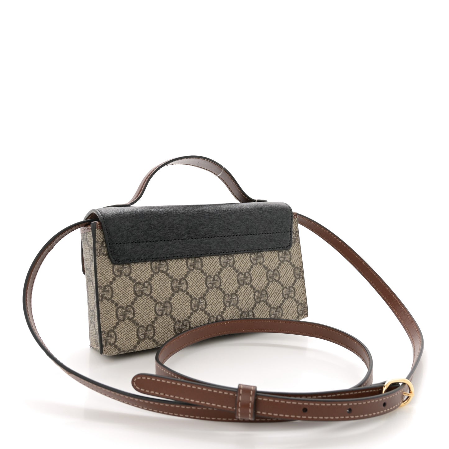 GG Supreme Monogram Calfskin Mini Padlock Top Handle Shoulder Bag Beige Black Cuir
