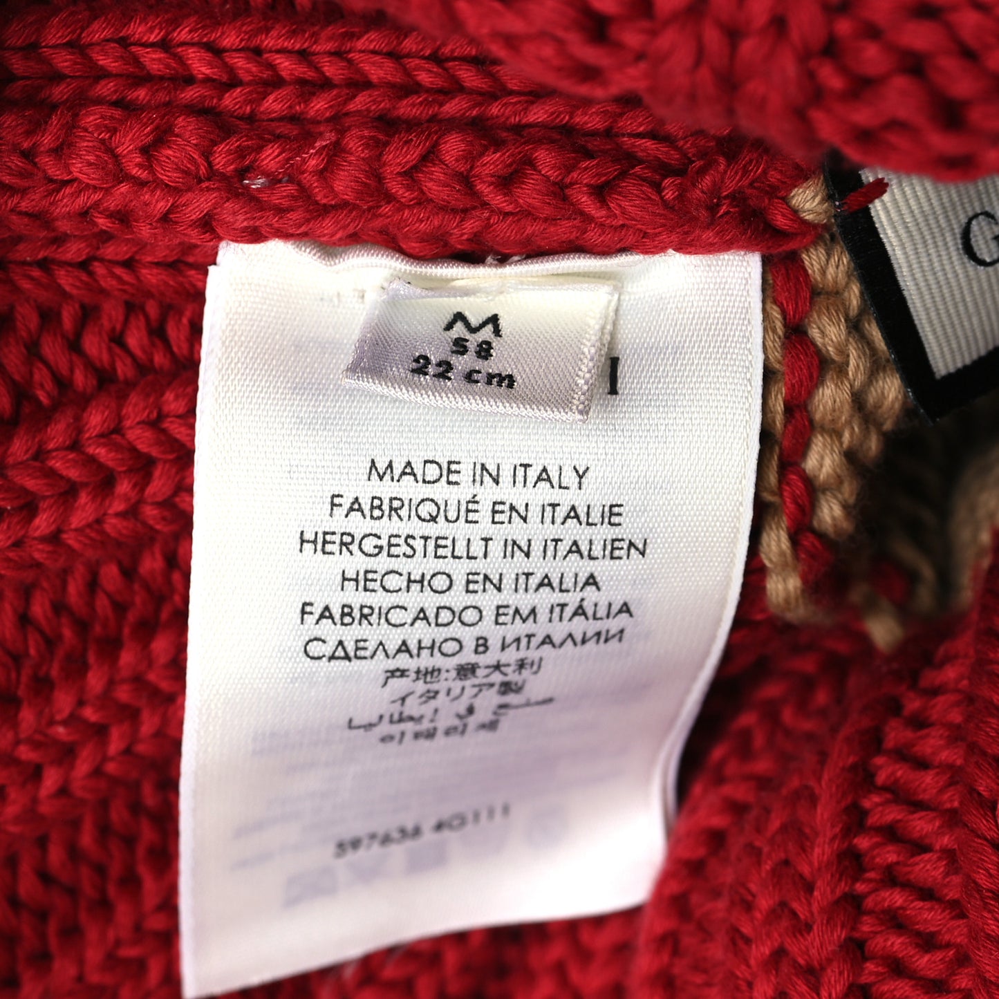 Cotton Monogram Jumbo GG Beanie Hat M Beige Red