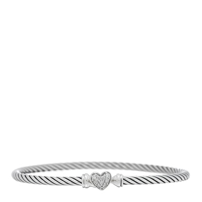 David Yurman Sterling Silver Diamond Cable Collectibles Heart Bracelet 1 of 3