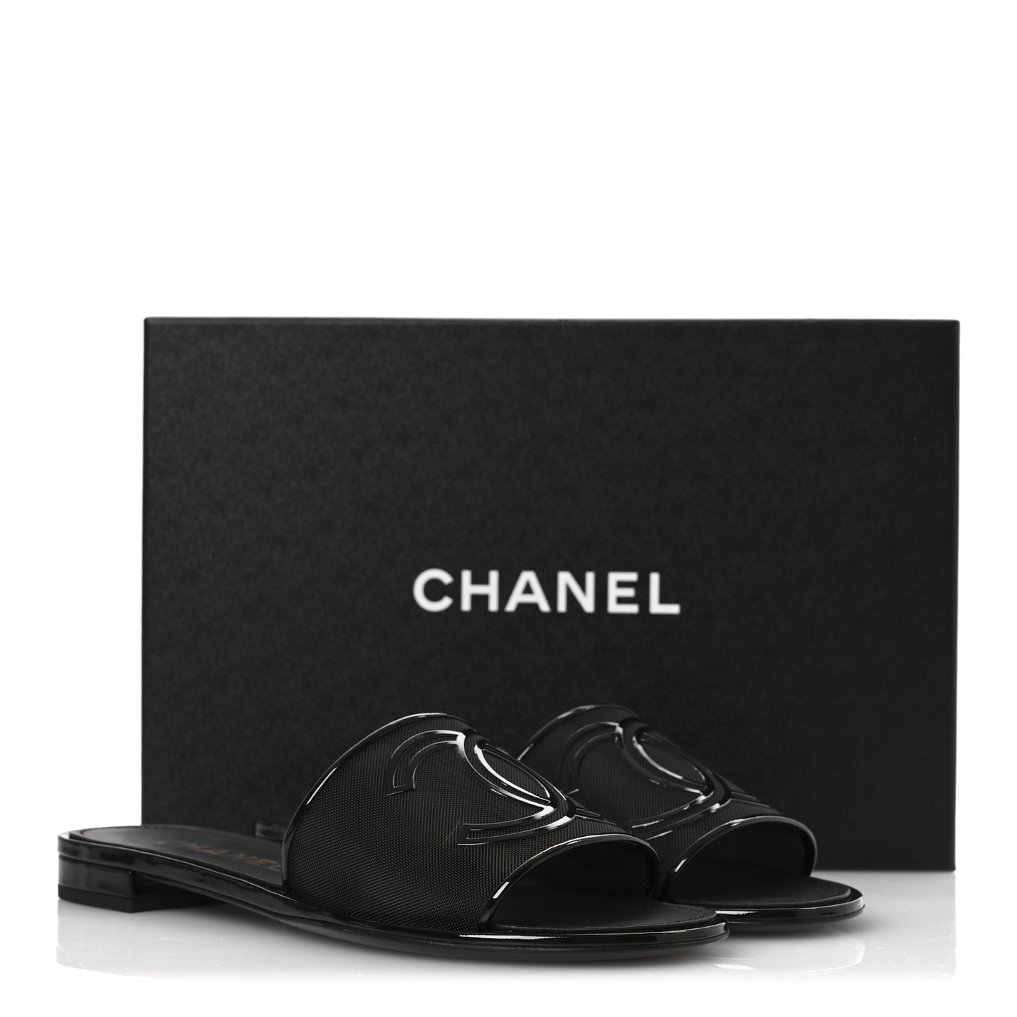 Mesh Patent Calfskin CC Mules 39 Black
