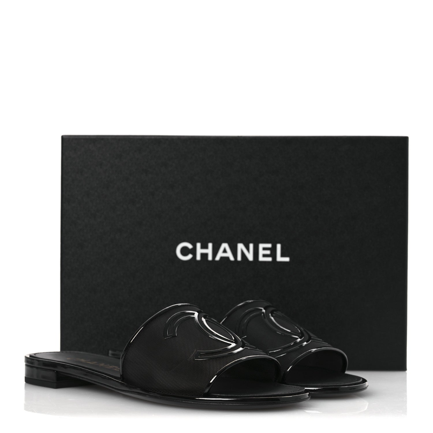 Chanel Mesh Patent Calfskin CC Mules 39 Black 10 of 10