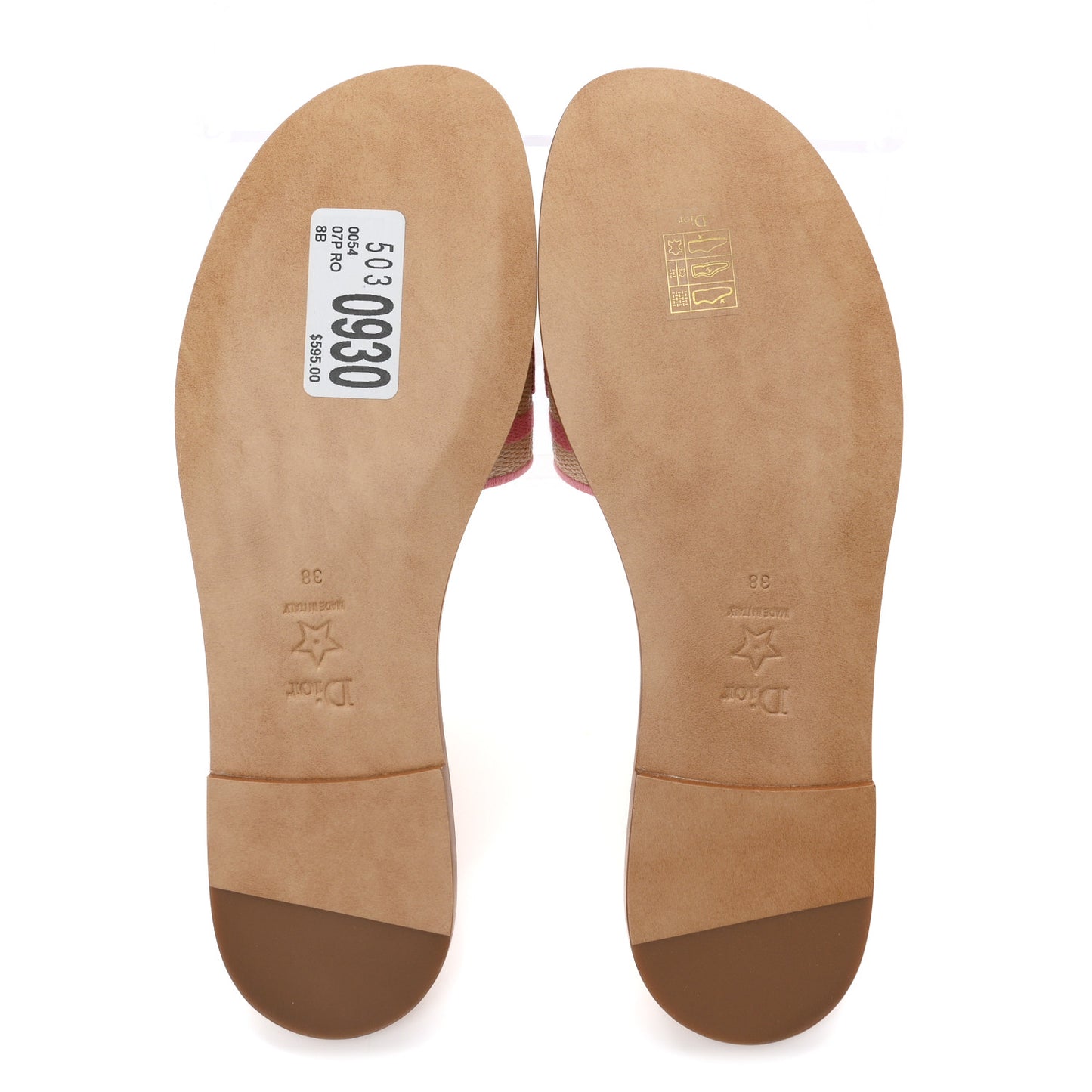 Straw Embroidered Dway Flat Slide Sandals 38 Rose Begonia