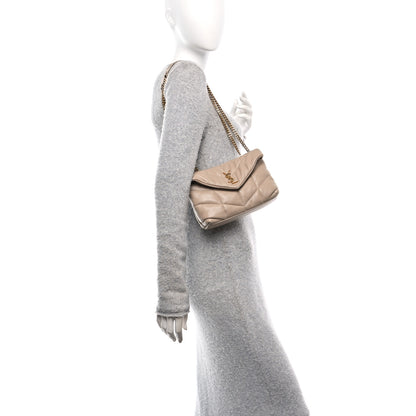 Saint Laurent Lambskin Quilted Toy Loulou Puffer Monogram Chain Satchel Dark Beige 2 of 10