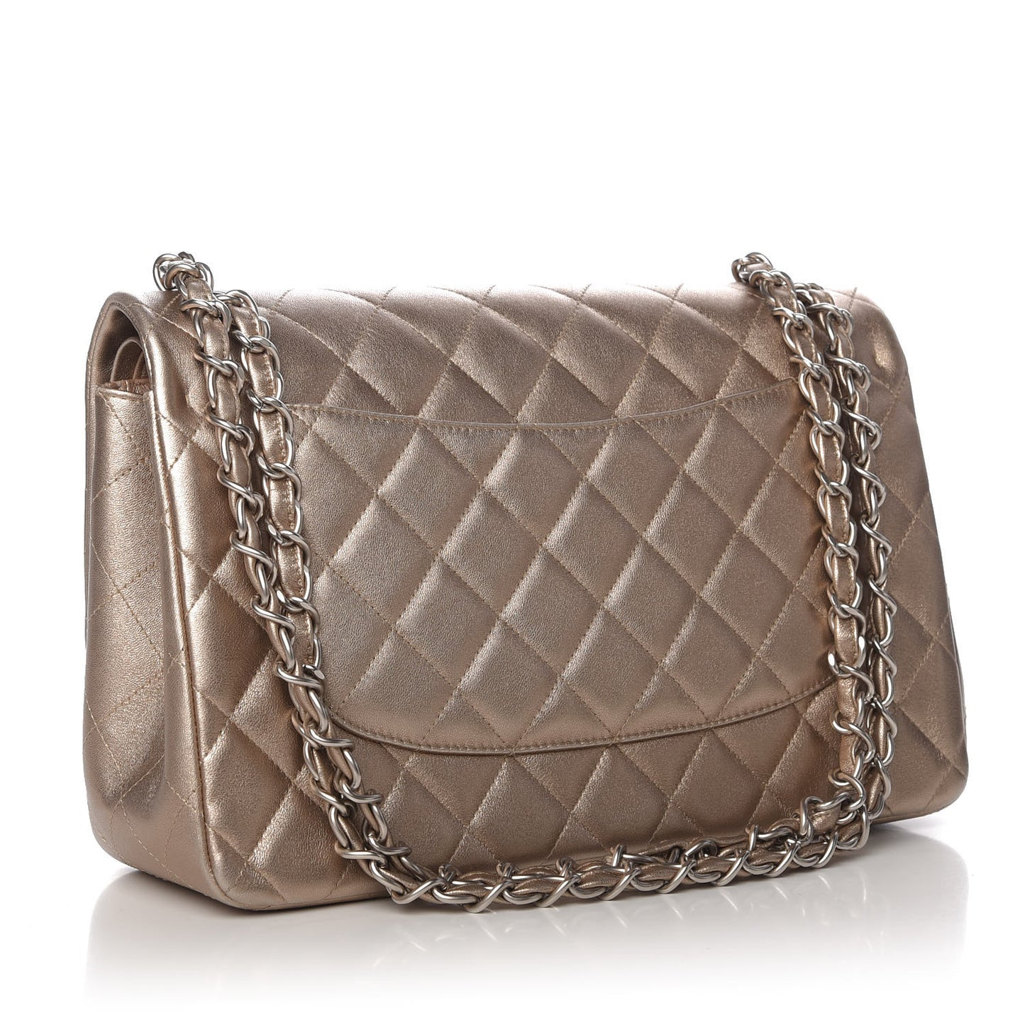 Metallic Lambskin Quilted Jumbo Double Flap Bronze