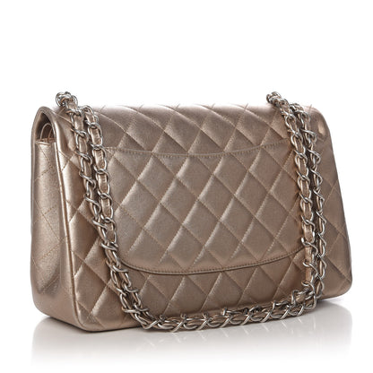 Chanel Metallic Lambskin Quilted Jumbo Double Flap Bronze 3 of 12