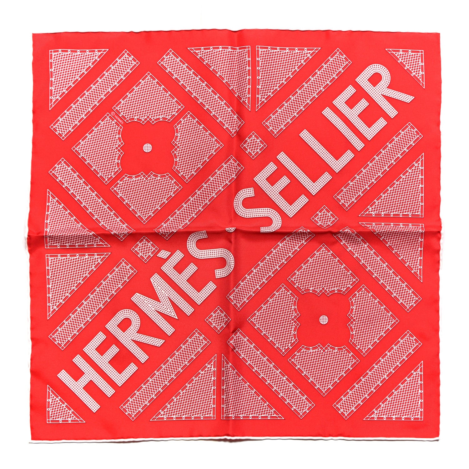 Hermes Silk Gavroche Sellier Pocket Square Scarf Rouge White 1 of 3