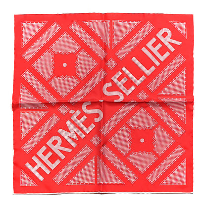 Hermes Silk Gavroche Sellier Pocket Square Scarf Rouge White 1 of 3