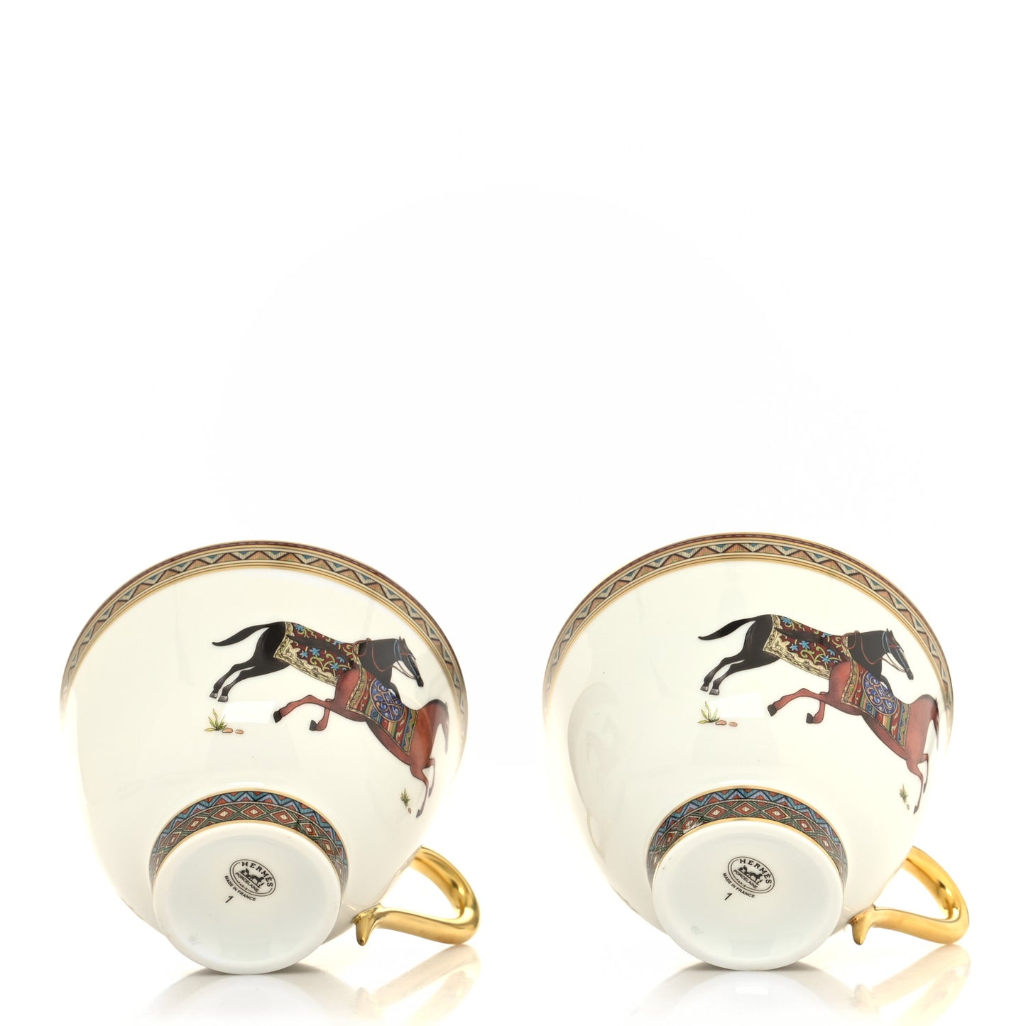 Porcelain Cheval d'Orient Tea Cup and Saucer Set of 2