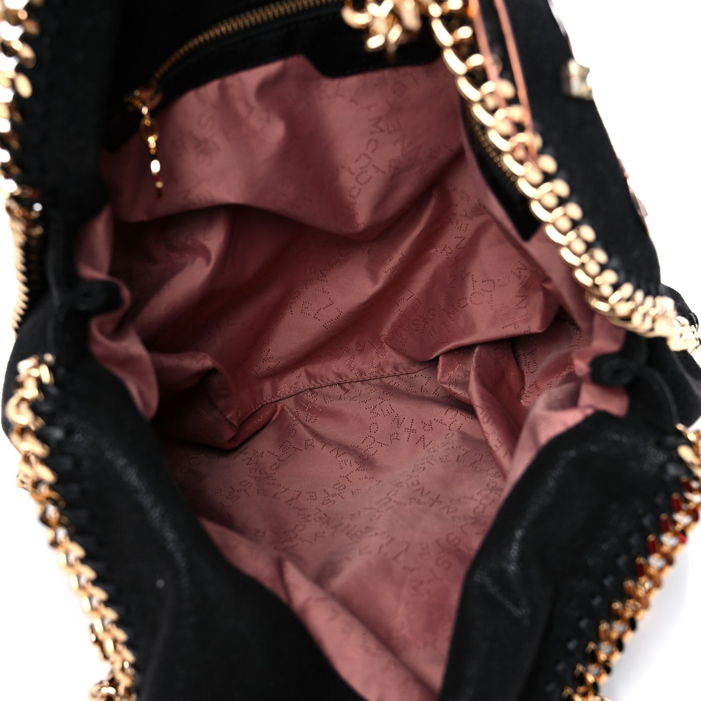 Embellished Shaggy Deer Small Falabella Fold Over Tote Black