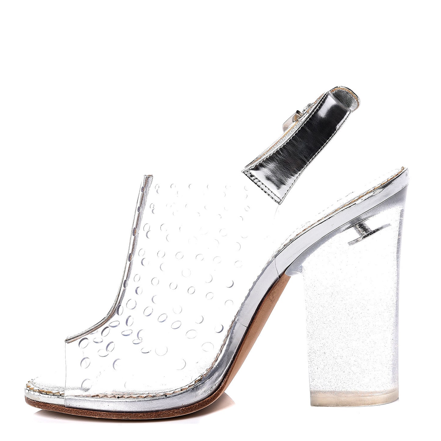 Calfskin PVC Peep Toe Sandals 39 Transparent Silver