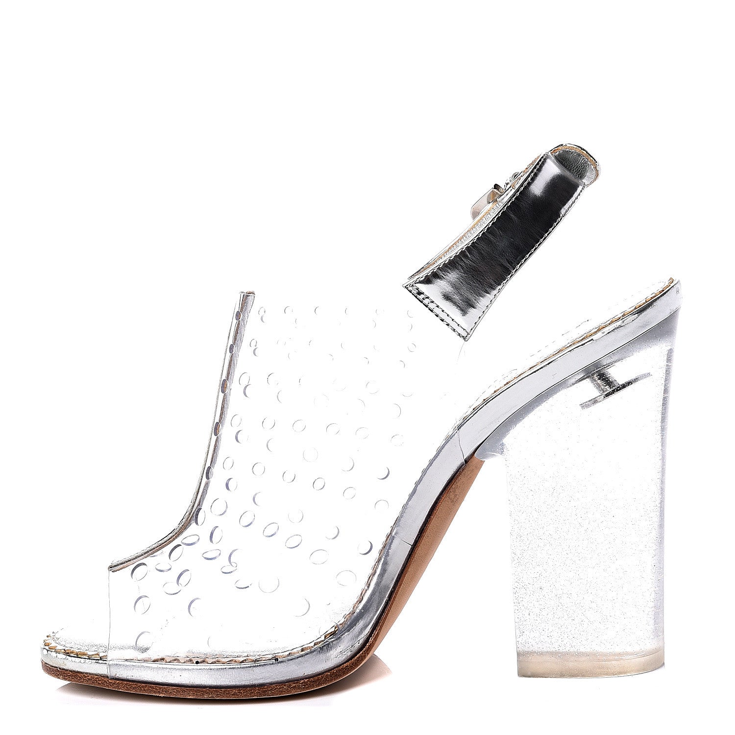 Chanel Calfskin PVC Peep Toe Sandals 39 Transparent Silver 1 of 9