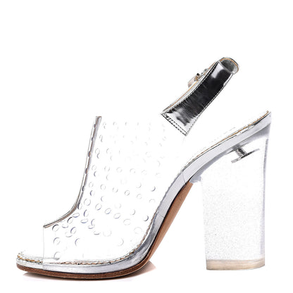 Chanel Calfskin PVC Peep Toe Sandals 39 Transparent Silver 1 of 9