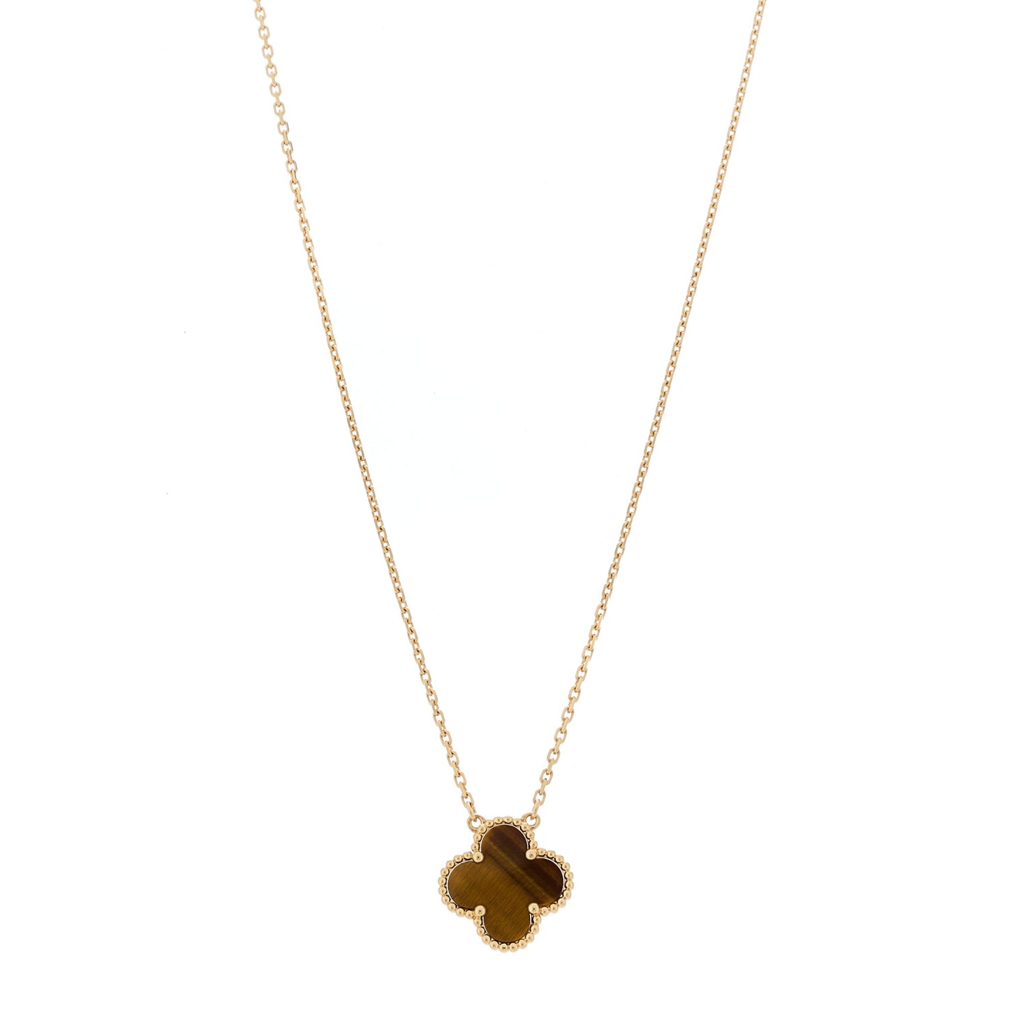 18K Yellow Gold Tiger Eye Vintage Alhambra Pendant Necklace