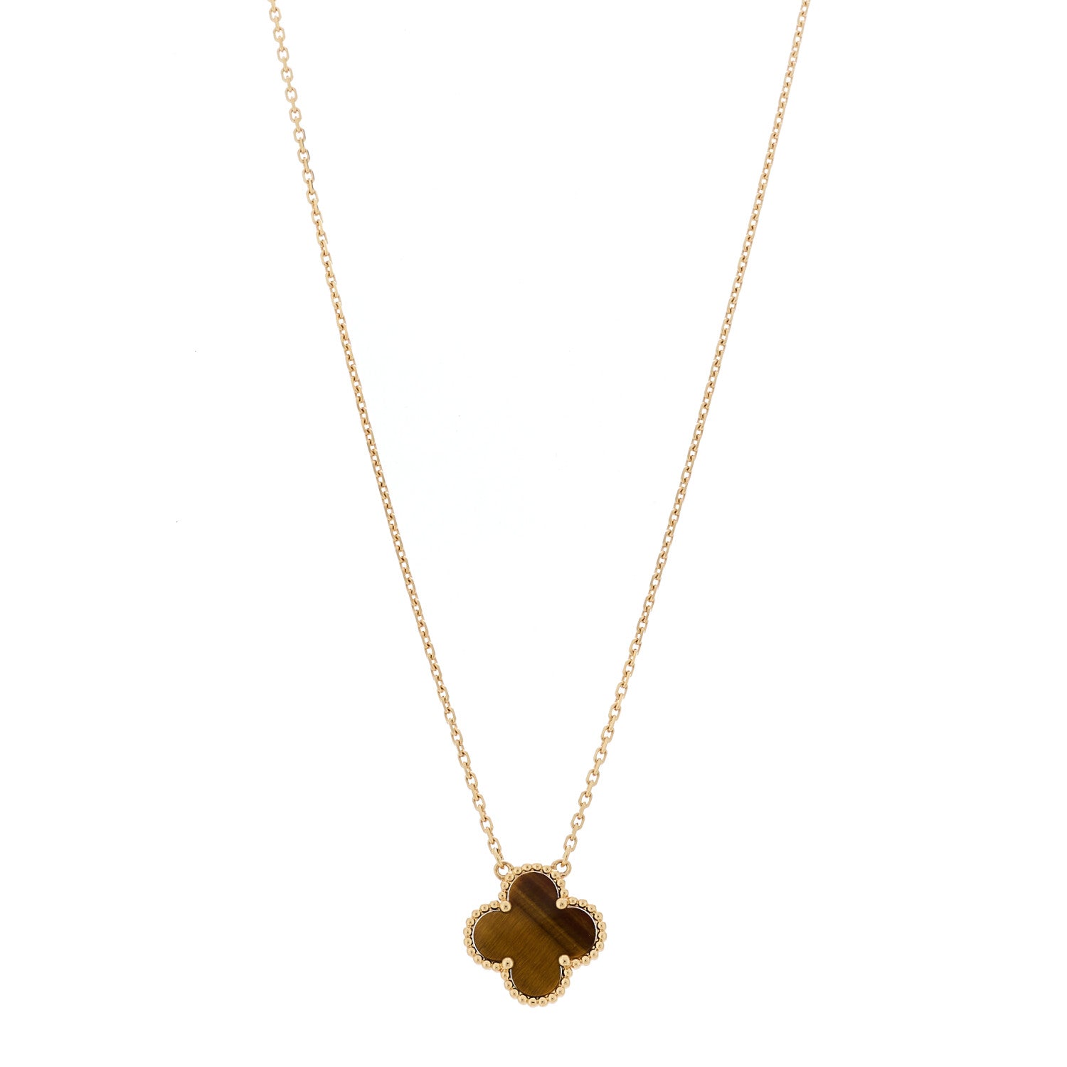 Van Cleef & Arpels 18K Yellow Gold Tiger Eye Vintage Alhambra Pendant Necklace 1 of 6
