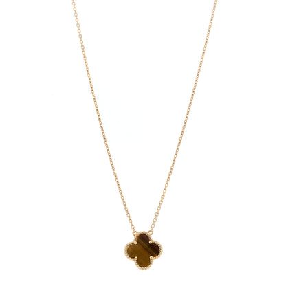 Van Cleef & Arpels 18K Yellow Gold Tiger Eye Vintage Alhambra Pendant Necklace 1 of 6