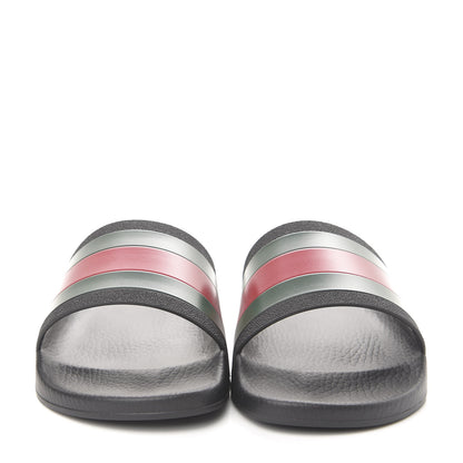 Gucci Rubber Web Mens Pool Slide Sandals 10 Black Green Red 2 of 7