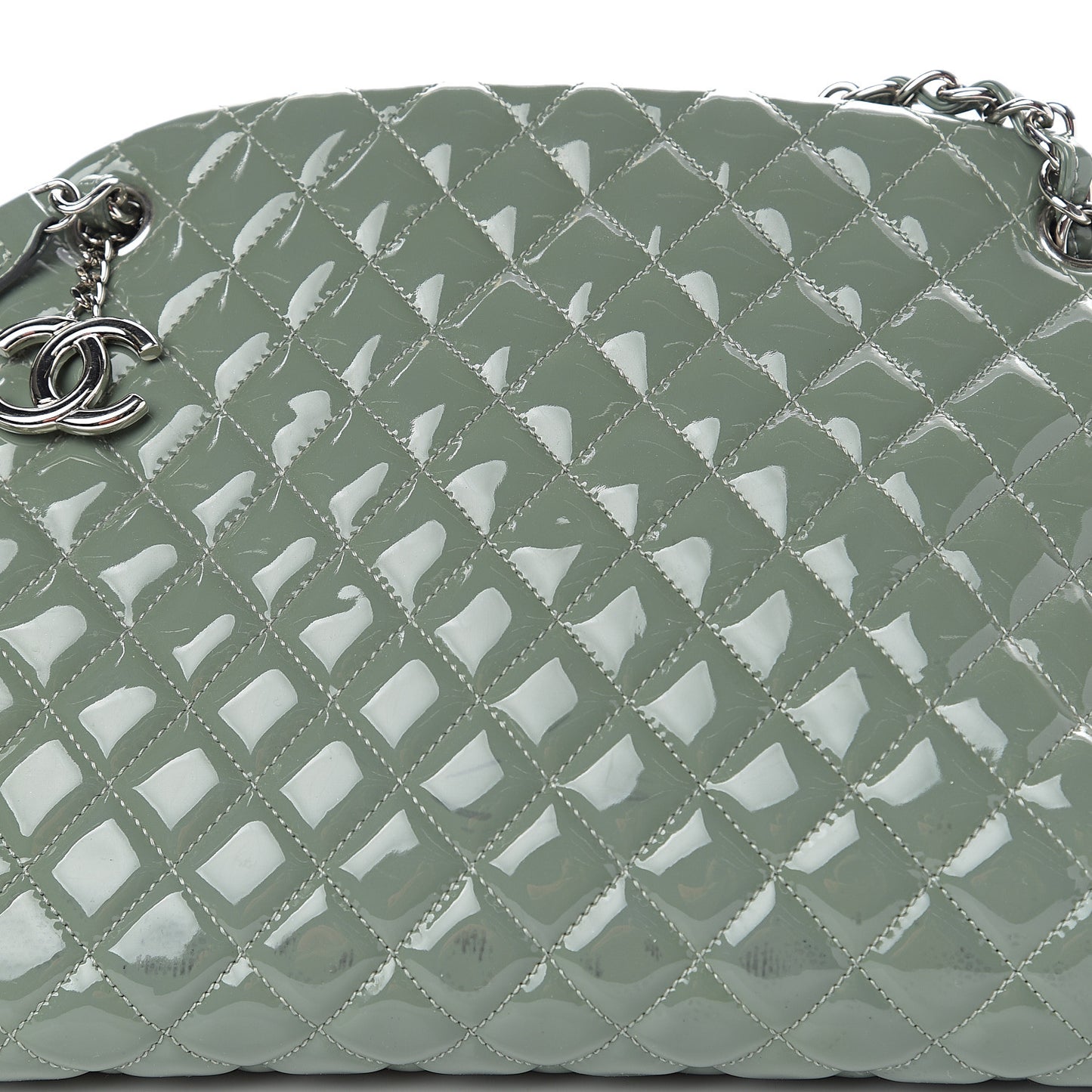Patent Quilted Large Just Mademoiselle Bowling Bag Green