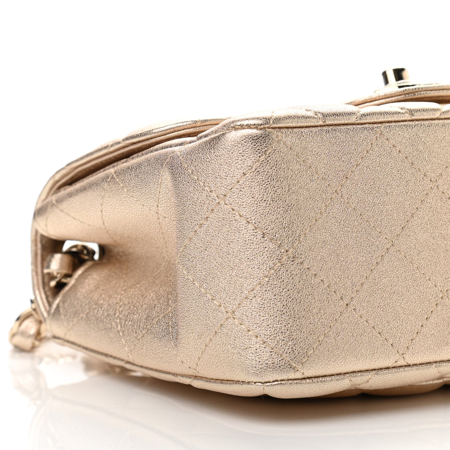 Metallic Lambskin Quilted Mini Square Flap Gold