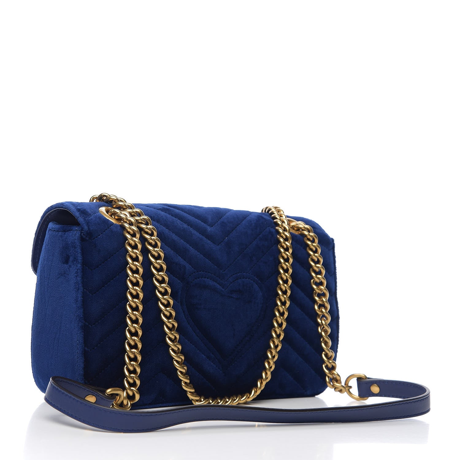 Gucci Velvet Matelasse Deer Embroidered Small GG Marmont Shoulder Bag Cobalt 2 of 9