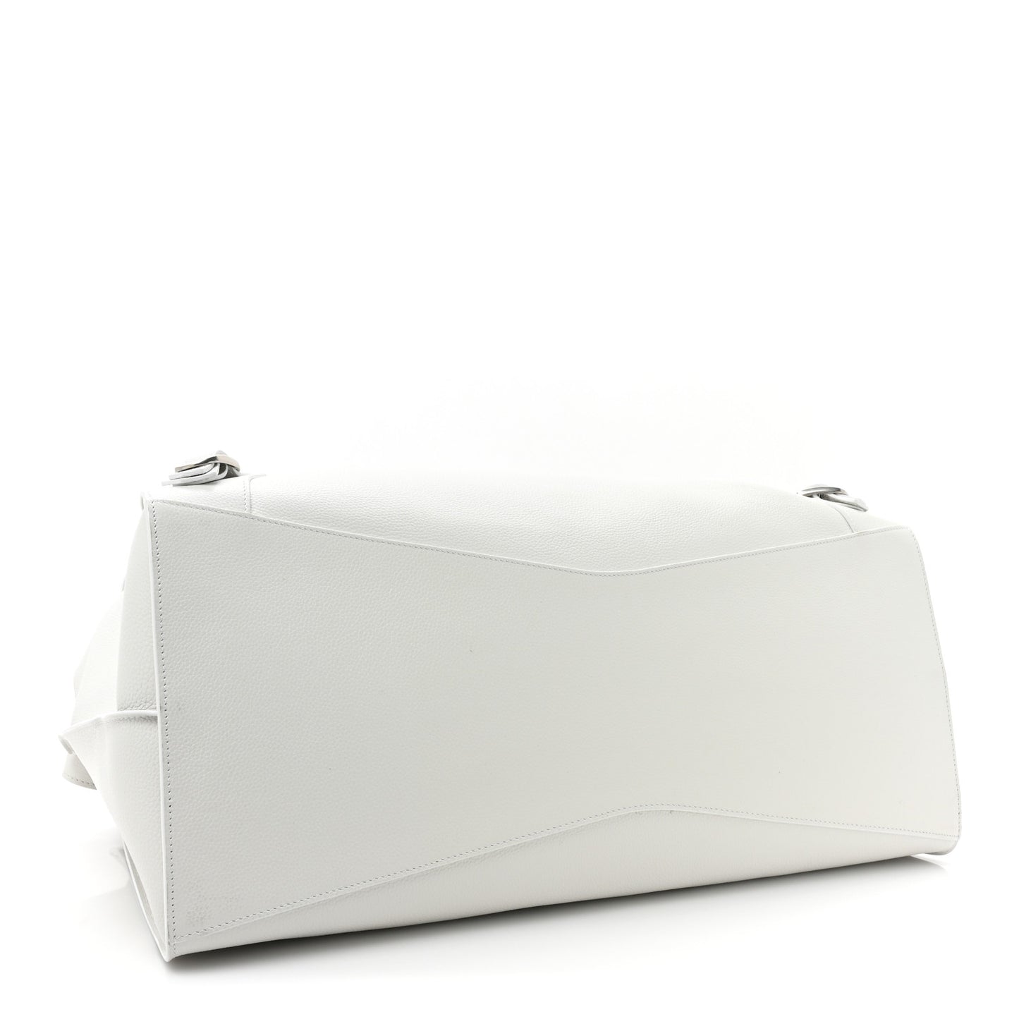 Grained Calfskin Neo Classic Silver Hardware Large Top Handle Bag White