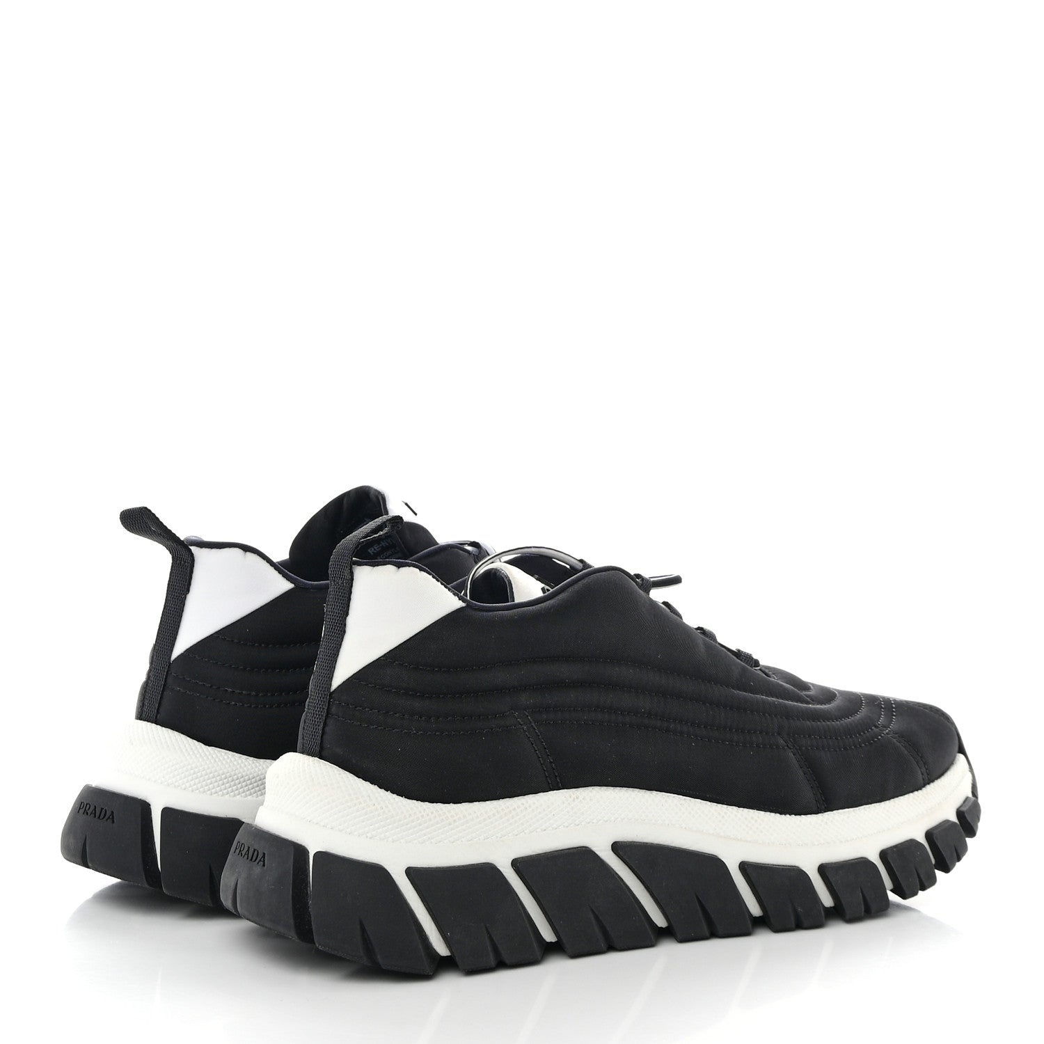 Prada Re-Nylon Gabardine Womens Rush Sneakers 37 Black White 4 of 9