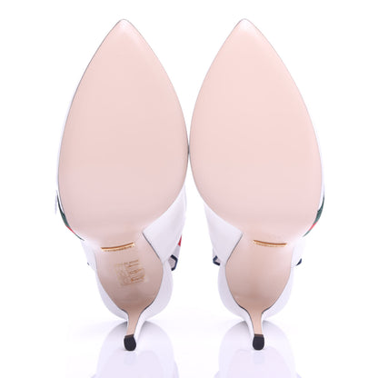 Gucci Malaga Kid Web Sylvie High Heel Slingback Pumps 36.5 White 6 of 11