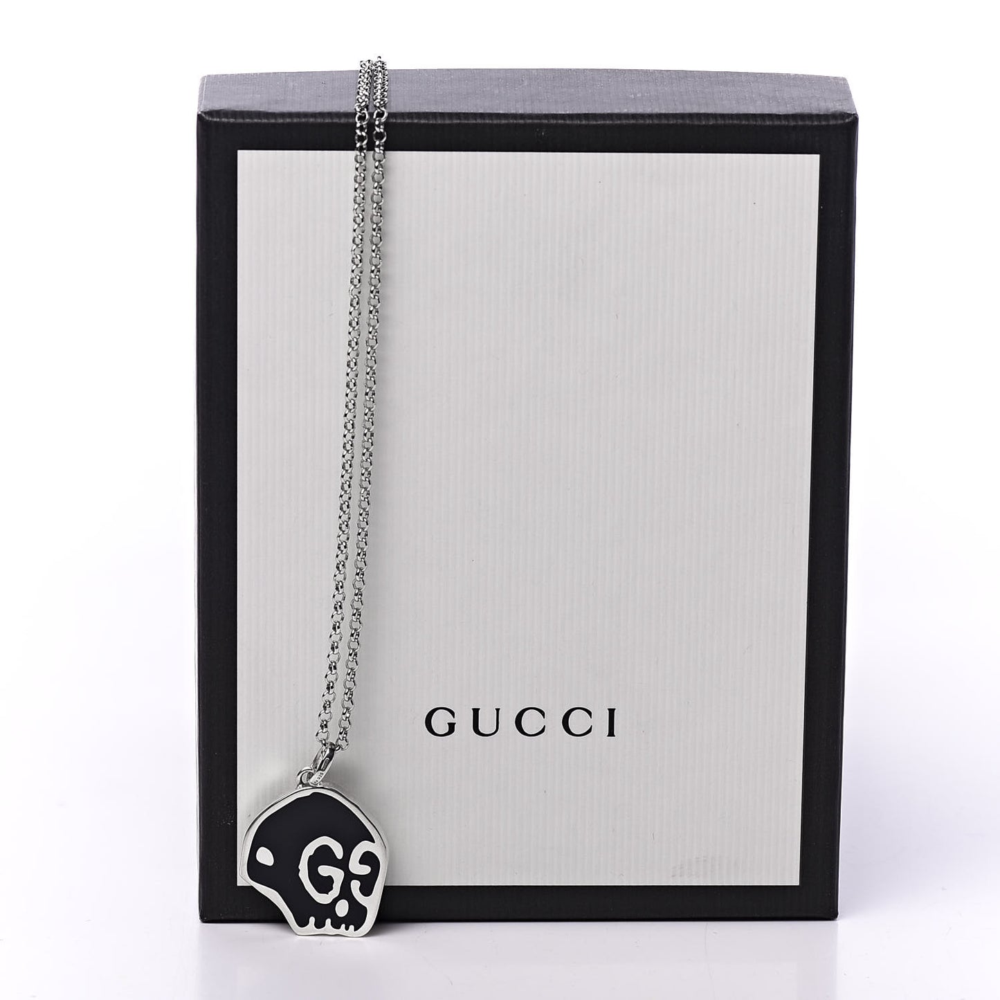 Sterling Silver Enamel GucciGhost Hamlet Skull Pendant Necklace Black
