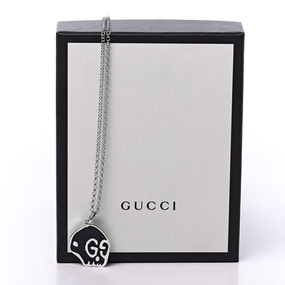 Gucci Sterling Silver Enamel GucciGhost Hamlet Skull Pendant Necklace Black 8 of 8