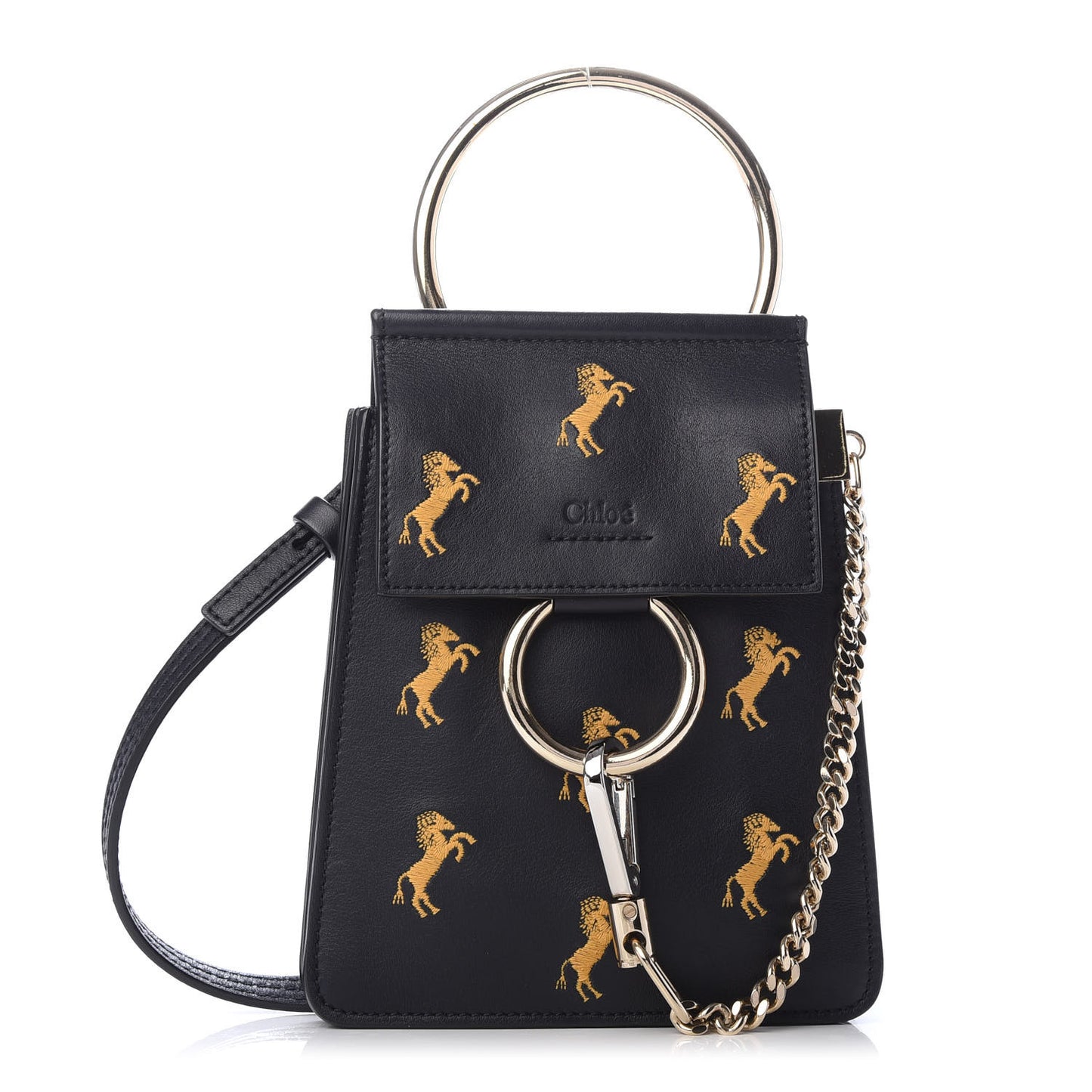 Smooth Calfskin Little Horses Embroidered Mini Faye Bracelet Bag Black