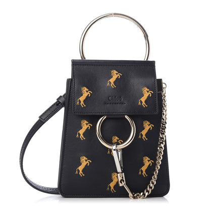 Chloe Smooth Calfskin Little Horses Embroidered Mini Faye Bracelet Bag Black 1 of 9