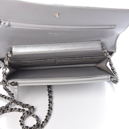 Chanel Metallic Caviar Chevron Quilted Boy Wallet On Chain WOC Silver 5 of 10