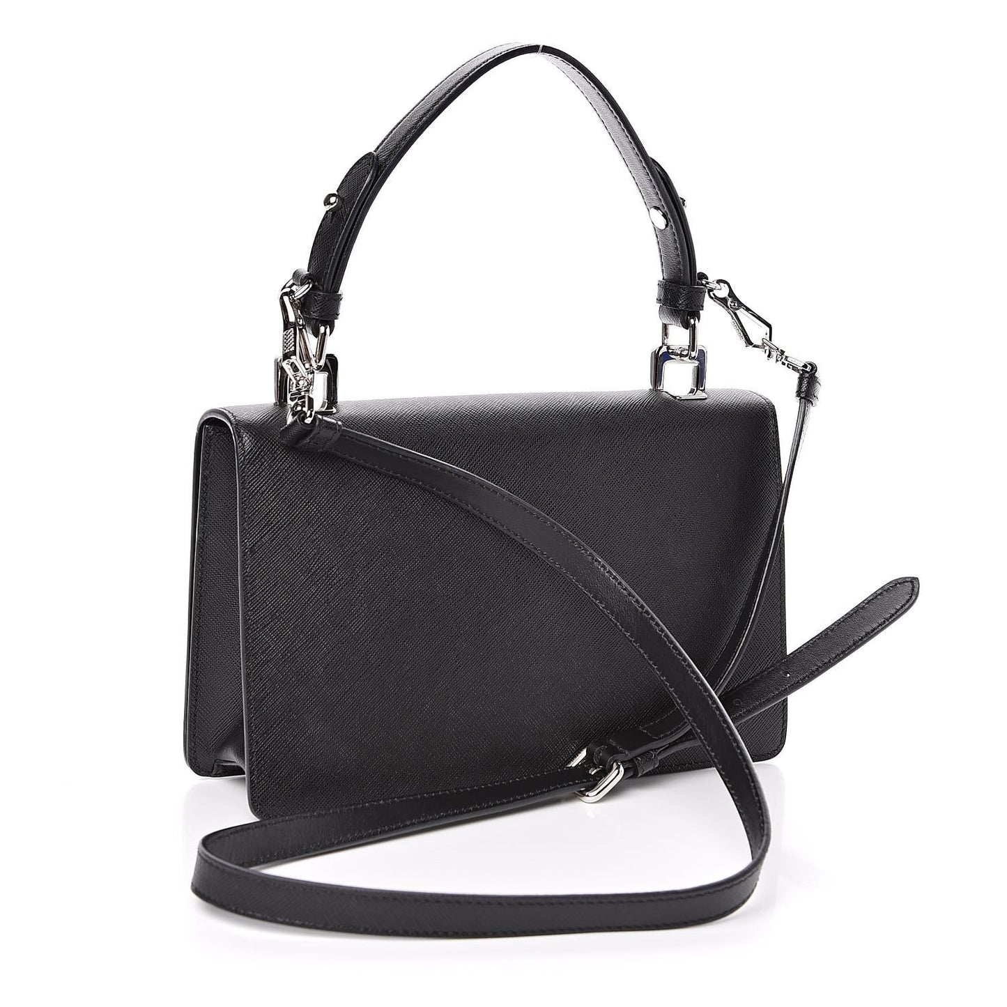 Saffiano Pattina Top Handle Flap Bag Black