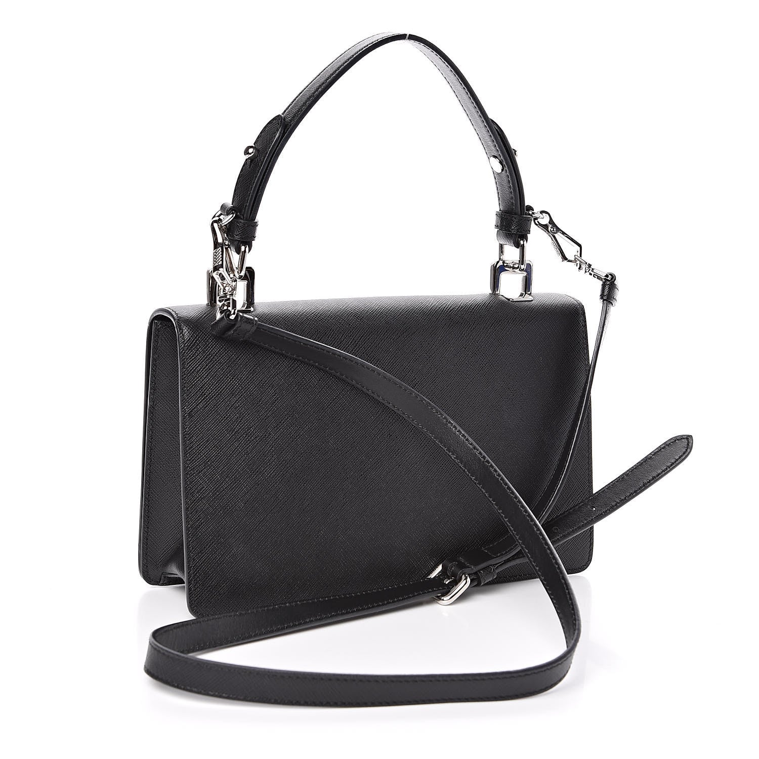 Prada Saffiano Pattina Top Handle Flap Bag Black 3 of 9