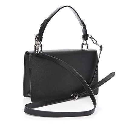 Prada Saffiano Pattina Top Handle Flap Bag Black 3 of 9