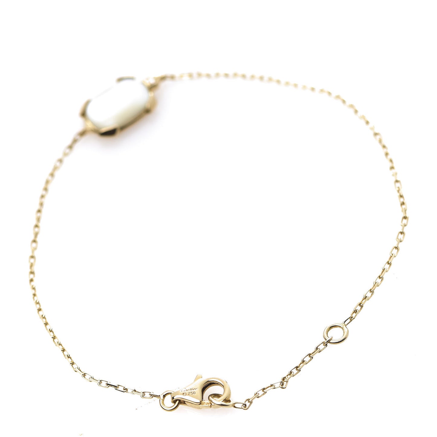 18K Yellow Gold Mother of Pearl Diamond Tortue Charm Bracelet