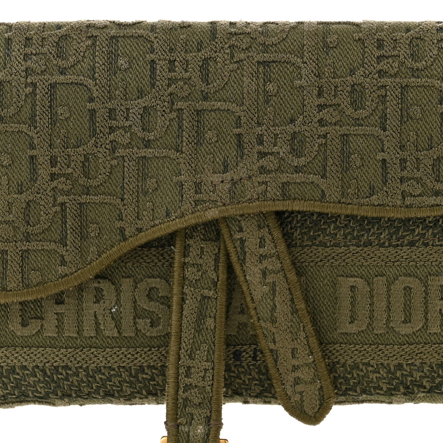 Oblique Embroidered Slim Saddle Pouch Green
