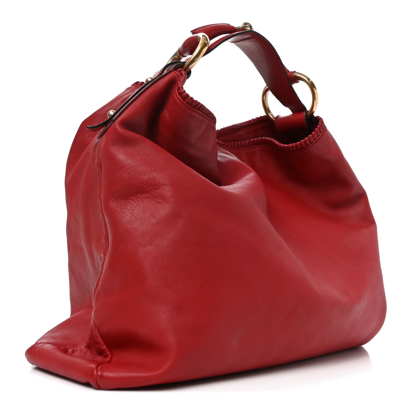 Calfskin Large Horsebit Chain Hobo Red