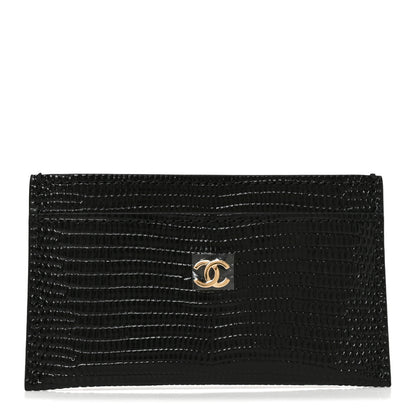 Chanel Calfskin Lizard Embossed Card Holder Black 1 of 8